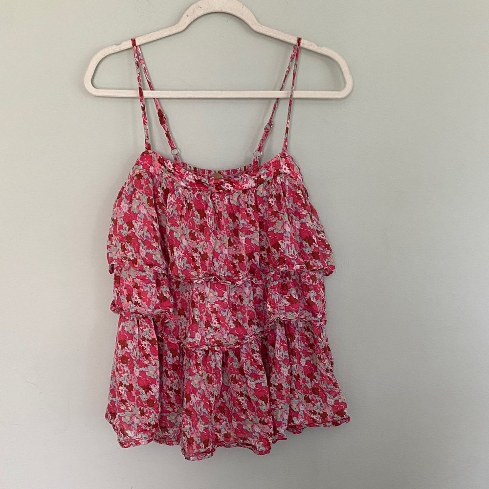 Free People One Floral Pink Ruffle Top Tunic Size XS S